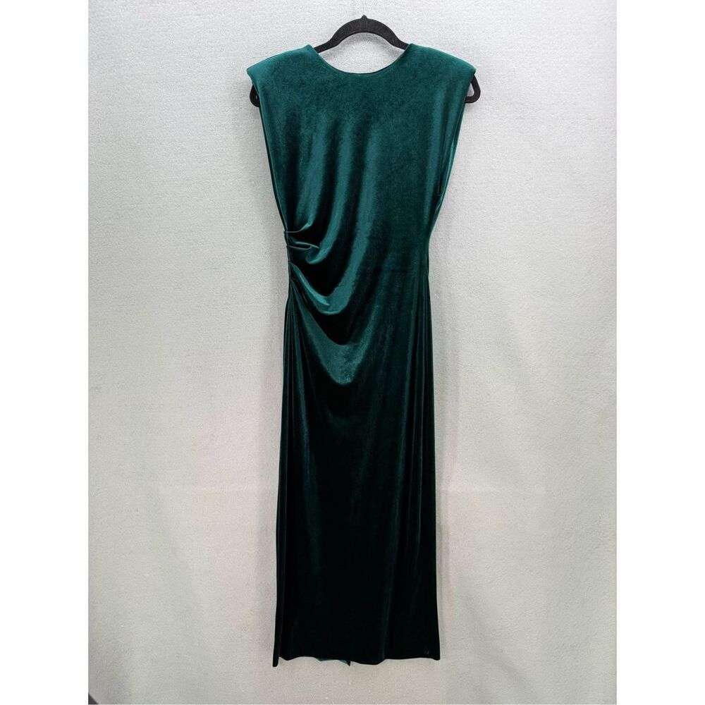 Zara Womens Green Velvet Sleeveless Draped Crewneck Slit Back Maxi Dress Size XS - Picture 8 of 8